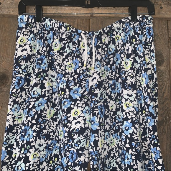 Women’s L NAUTICA Navy Blue Floral Cotton Rayon Knit Pull On Wide Leg Crop Pants - Picture 2 of 10